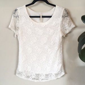 White Shirt with Floral Lace Overlay